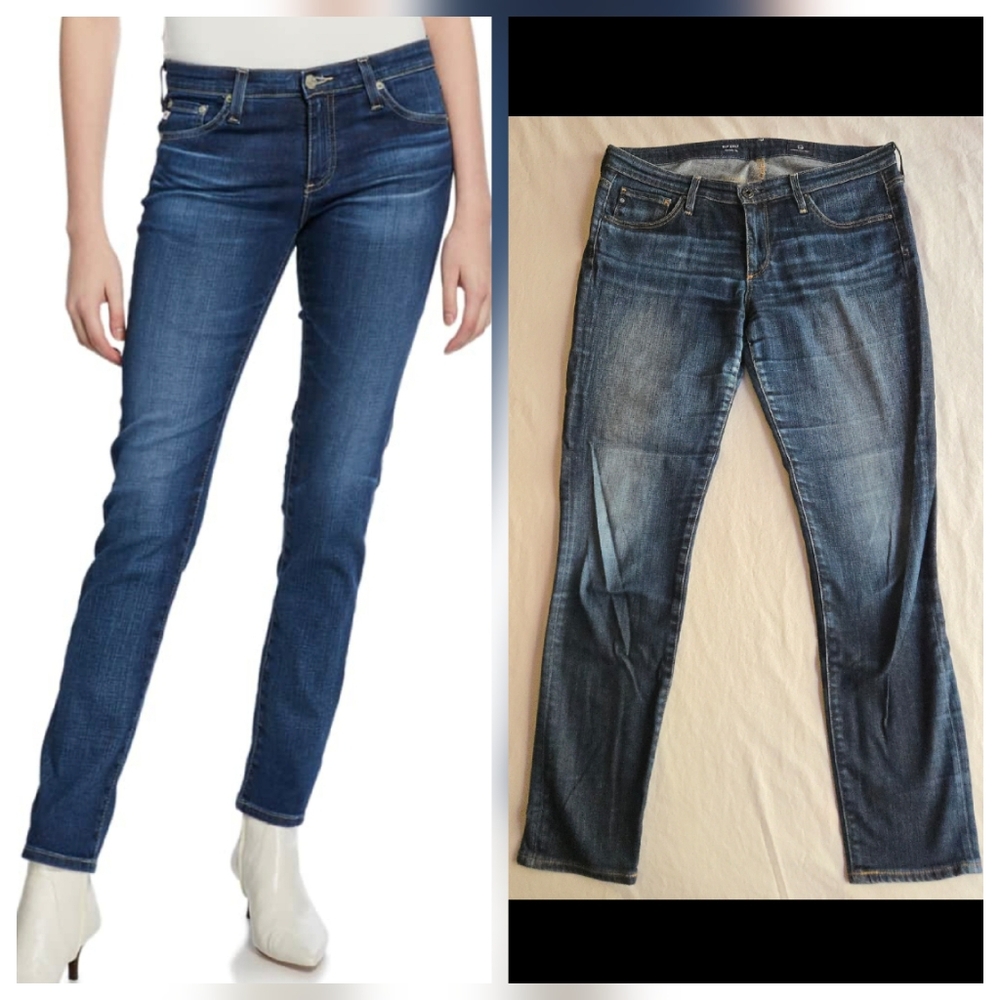 AG Adriano Goldschmied The Stilt Cigarette Jean 30R Medium Dark Blue Wash